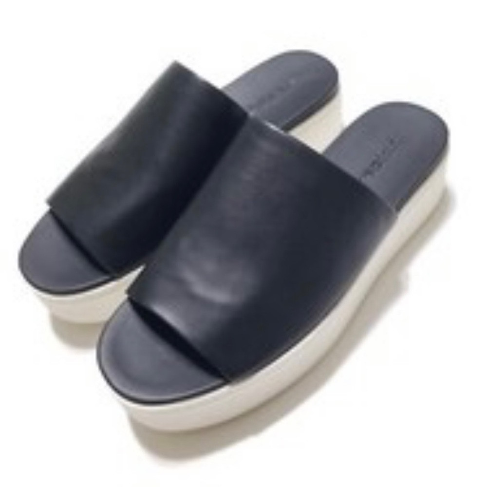 Vince Black Leather Slide Sandals